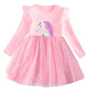 Open image in slideshow, Long Sleeve Girls Dresses Unicorn For Girls 3-8Y
